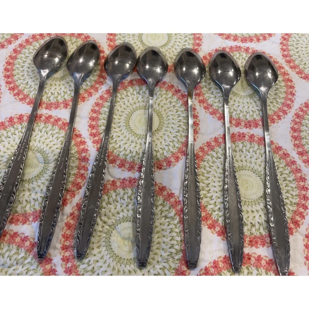Northland Oneida Love Story Stainless Flatware Ice Tea Spoons Spoon Lot Of 7 VTG